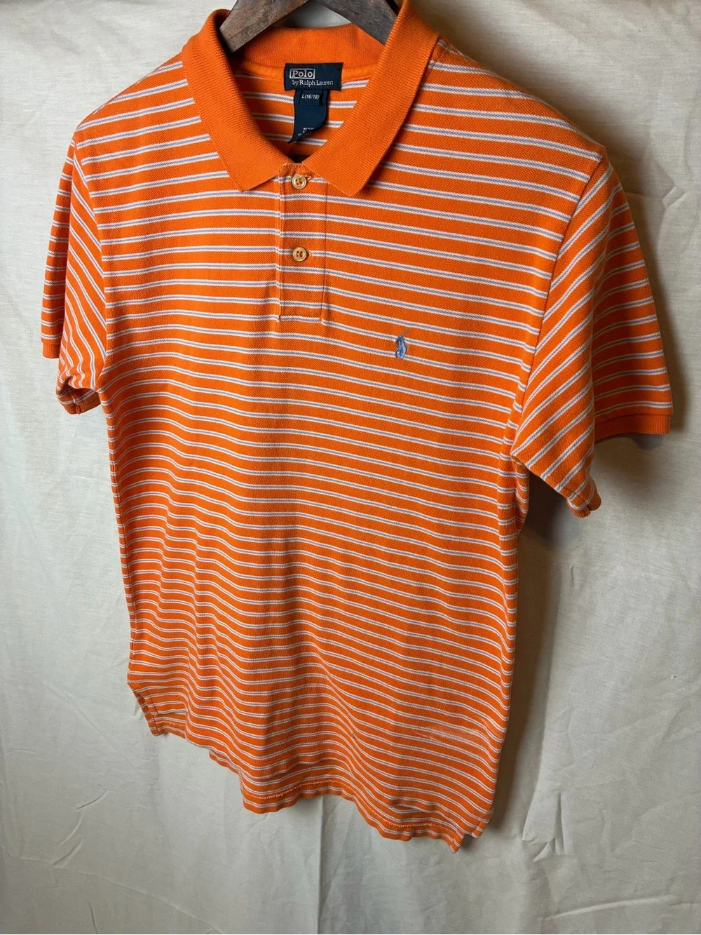 Polo Ralph Lauren Boys Large 16/18 Orange Striped Polo Shirt